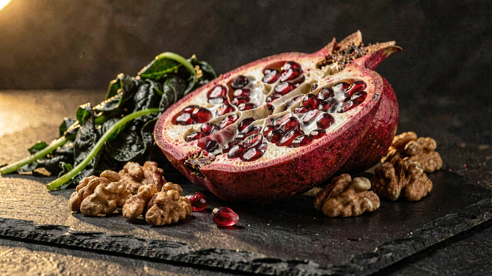 Ingredientes naturales con iluminación dorada